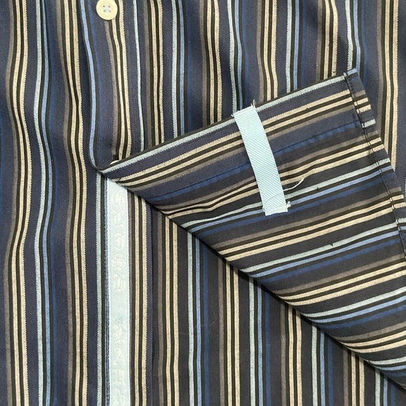 English Laundry Shirt Mens 16 32/33 Blue Striped Spread Cutaway Collar FlipCuff - Picture 12 of 12